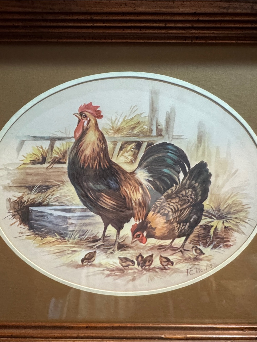 Homco Rooster & Hen Farmhouse Print in Wood Frame - Brown - Picture 3 of 7